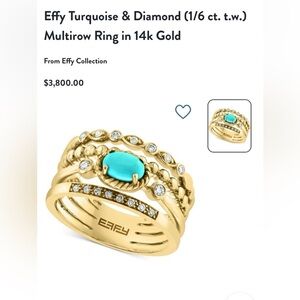 New Effy Turquoise & Diamond (1/6 ct tw) Multirow Ring in 14k Yellow Gold
